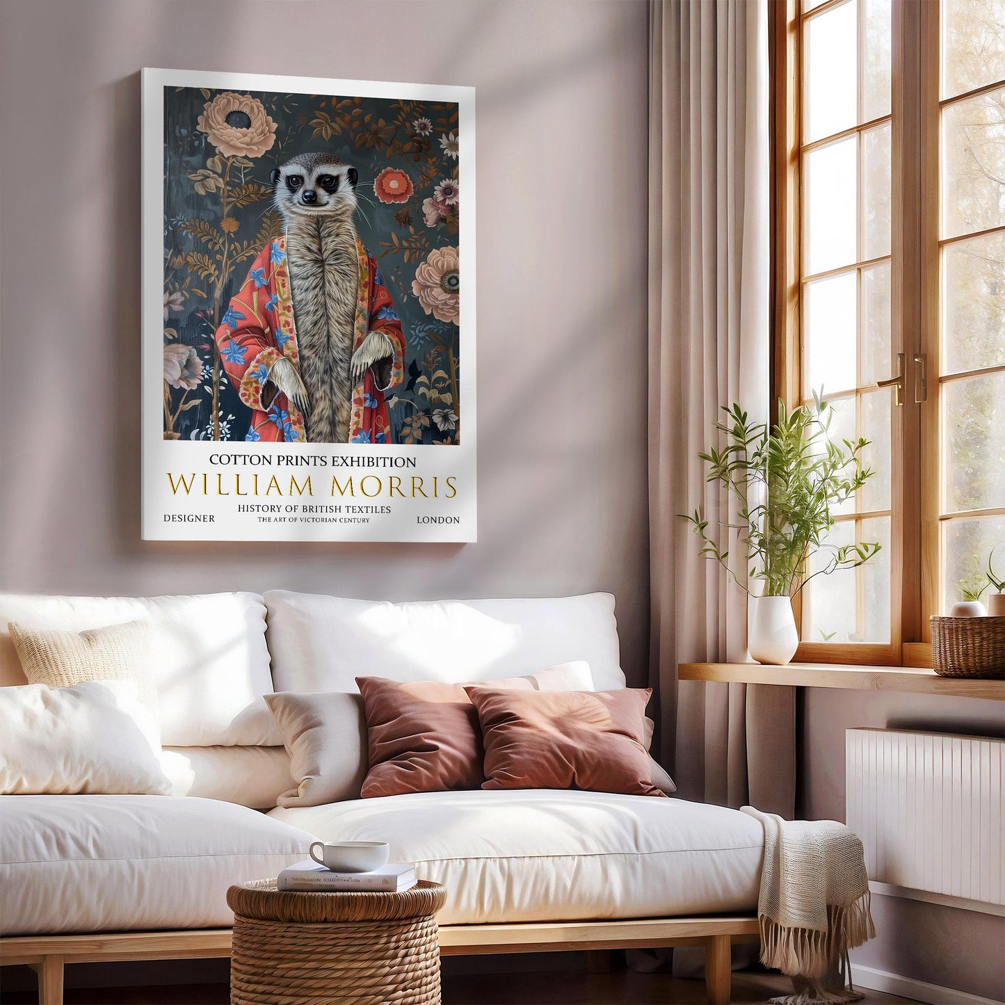 William Morris Canvas, William Morris Exhibition Print on Canvas, William Morris Print, Floral Canvas, Textiles Wall Art, Meerkat Canvas