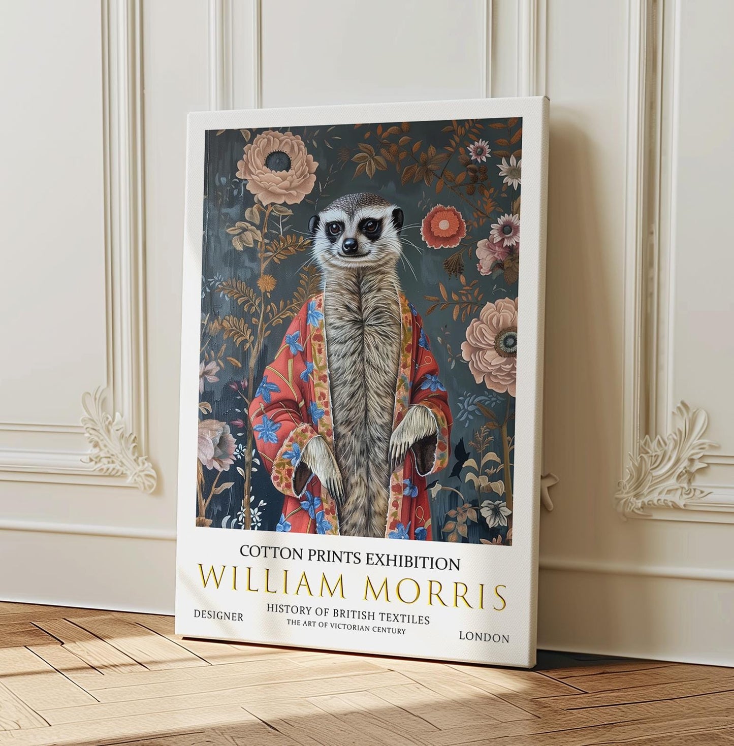 William Morris Canvas, William Morris Exhibition Print on Canvas, William Morris Print, Floral Canvas, Textiles Wall Art, Meerkat Canvas