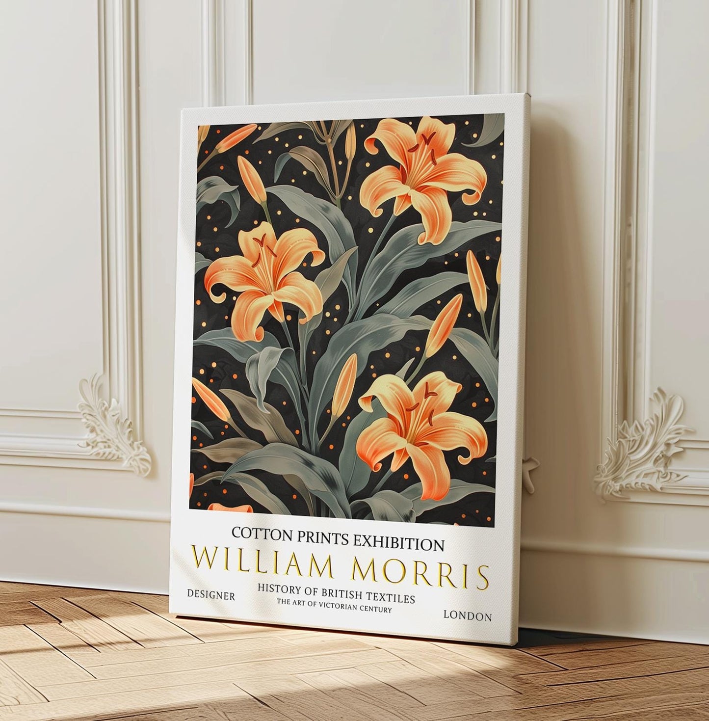 William Morris Canvas, William Morris Exhibition Print on Canvas, William Morris Print, Floral Canvas, Textiles Wall Art, Lilies Canvas