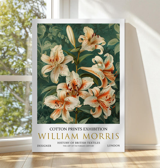 William Morris Canvas, William Morris Exhibition Print on Canvas, William Morris Print, Textile Canvas,  Floral Wall Art, Lilies Canvas