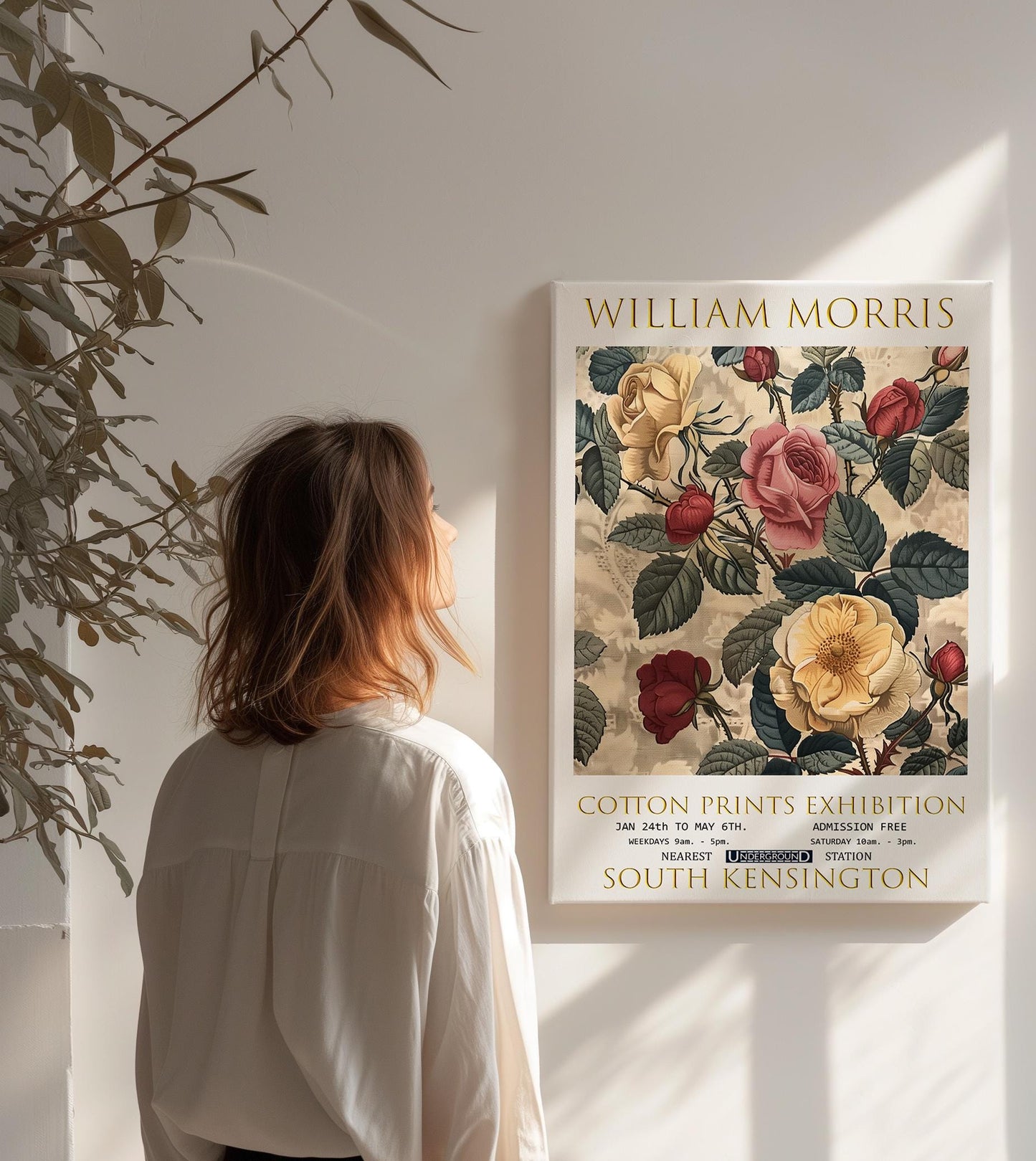 William Morris Roses Canvas, William Morris Exhibition Print on Canvas, William Morris Print, Floral Canvas, Textiles Wall Art, Wall Decor