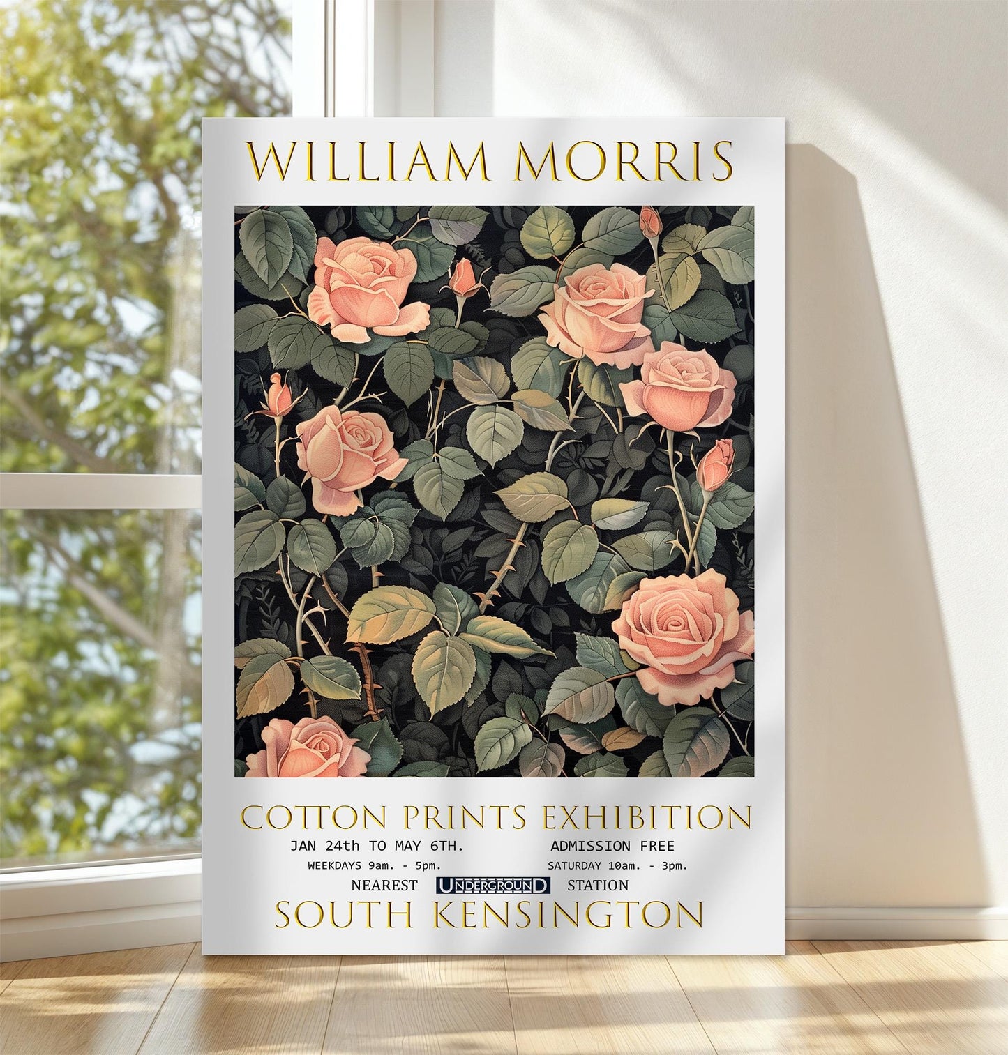 William Morris Canvas, William Morris Exhibition Print on Canvas, William Morris Print, Floral Canvas, Textiles Wall Art, Roses Canvas