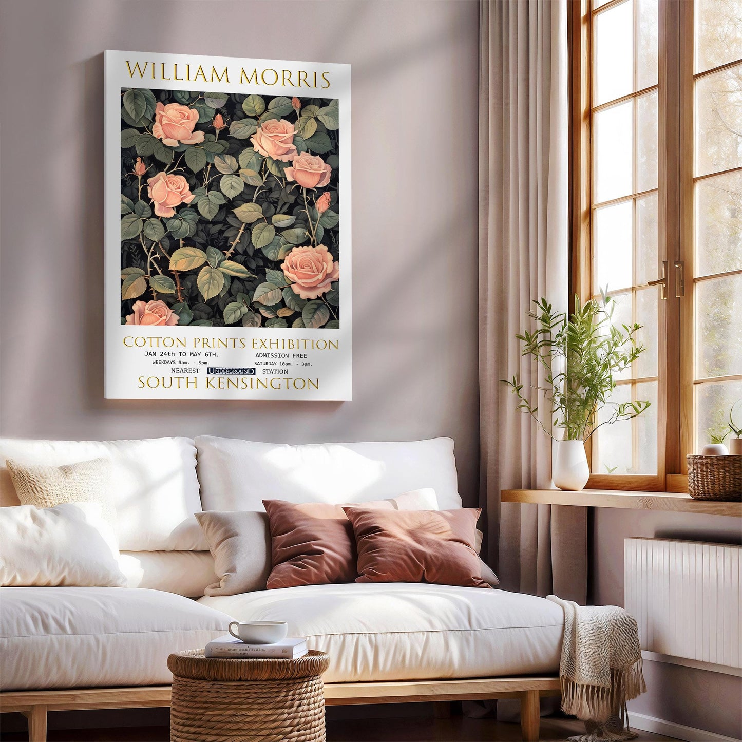 William Morris Canvas, William Morris Exhibition Print on Canvas, William Morris Print, Floral Canvas, Textiles Wall Art, Roses Canvas