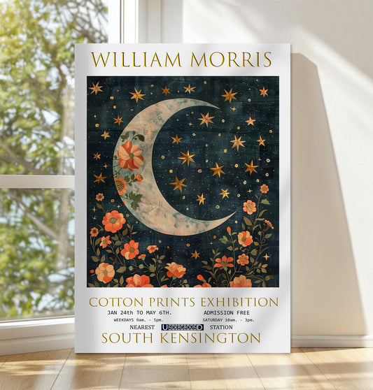 William Morris Canvas, William Morris Exhibition Print on Canvas, William Morris Print, Floral Canvas, Textiles Art, Moon & Stars Canvas