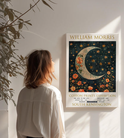 William Morris Canvas, William Morris Exhibition Print on Canvas, William Morris Print, Floral Canvas, Textiles Art, Moon & Stars Canvas