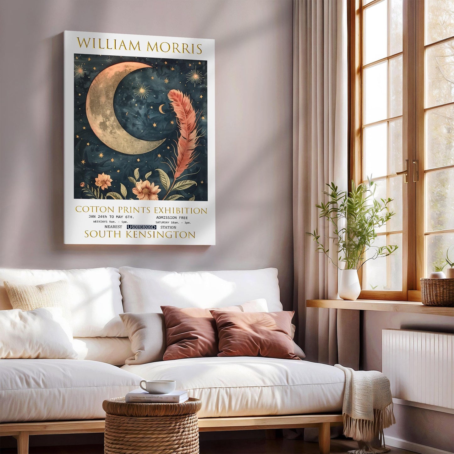 William Morris Moon & Stars Canvas, William Morris Exhibition Print on Canvas, William Morris Print, Floral Canvas, Textiles Art, Home Decor