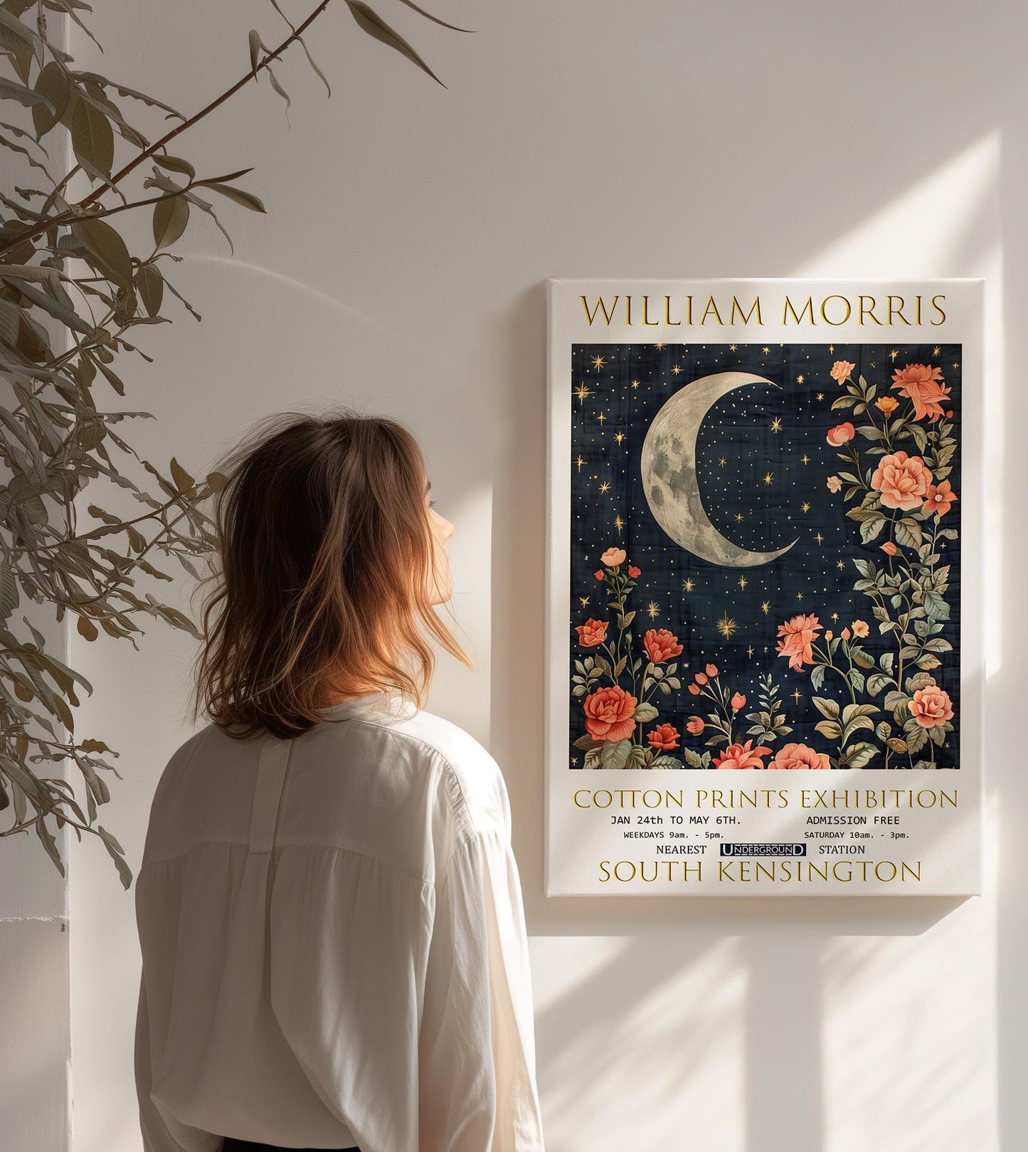 William Morris Moon & Stars Canvas, William Morris Exhibition Print on Canvas, William Morris Print, Textiles Canvas, Floral Art, Wall Decor