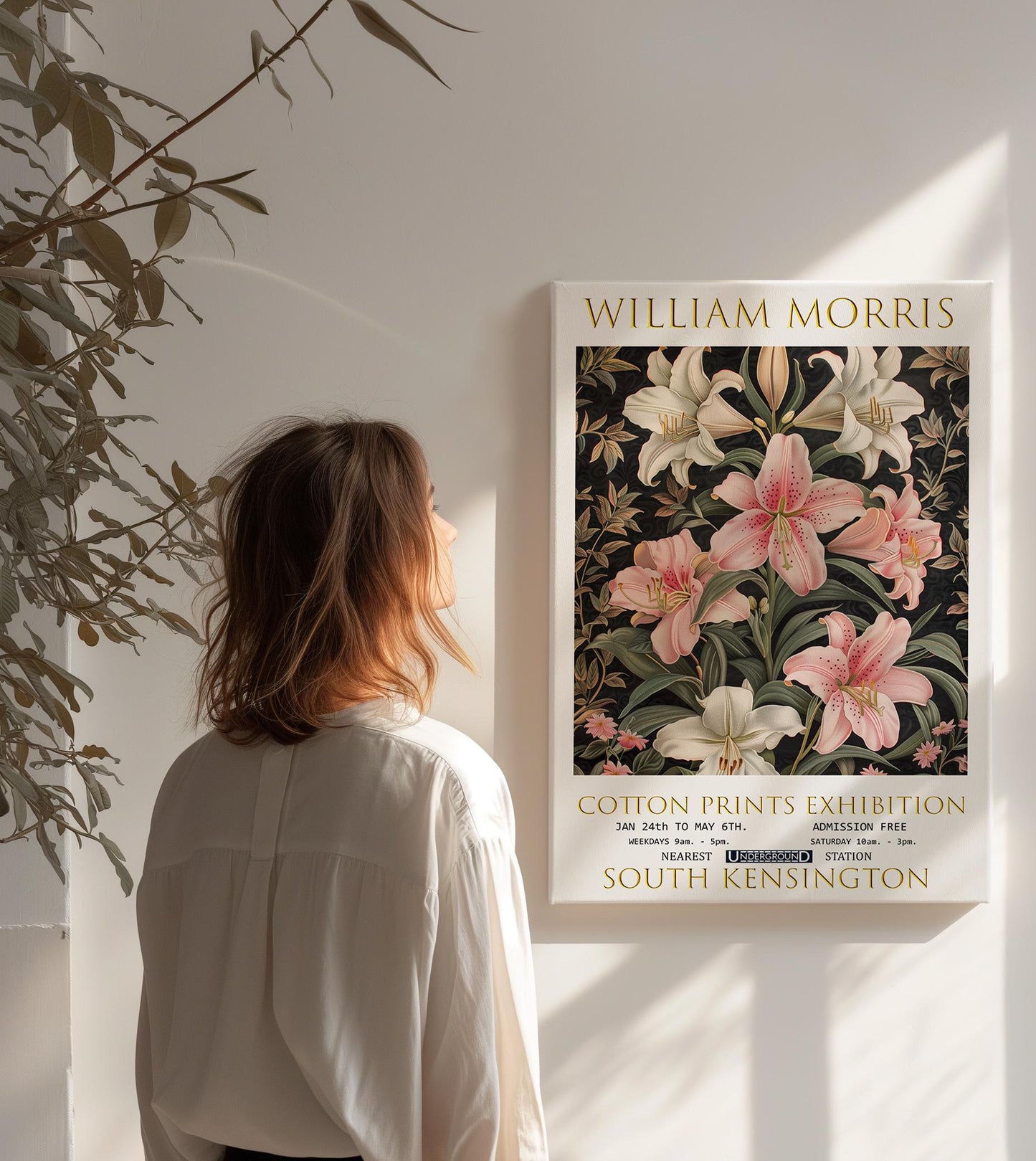 William Morris Lilies Canvas, William Morris Exhibition Print on Canvas, William Morris Print, Floral Canvas, Textiles Wall Art, Home Decor