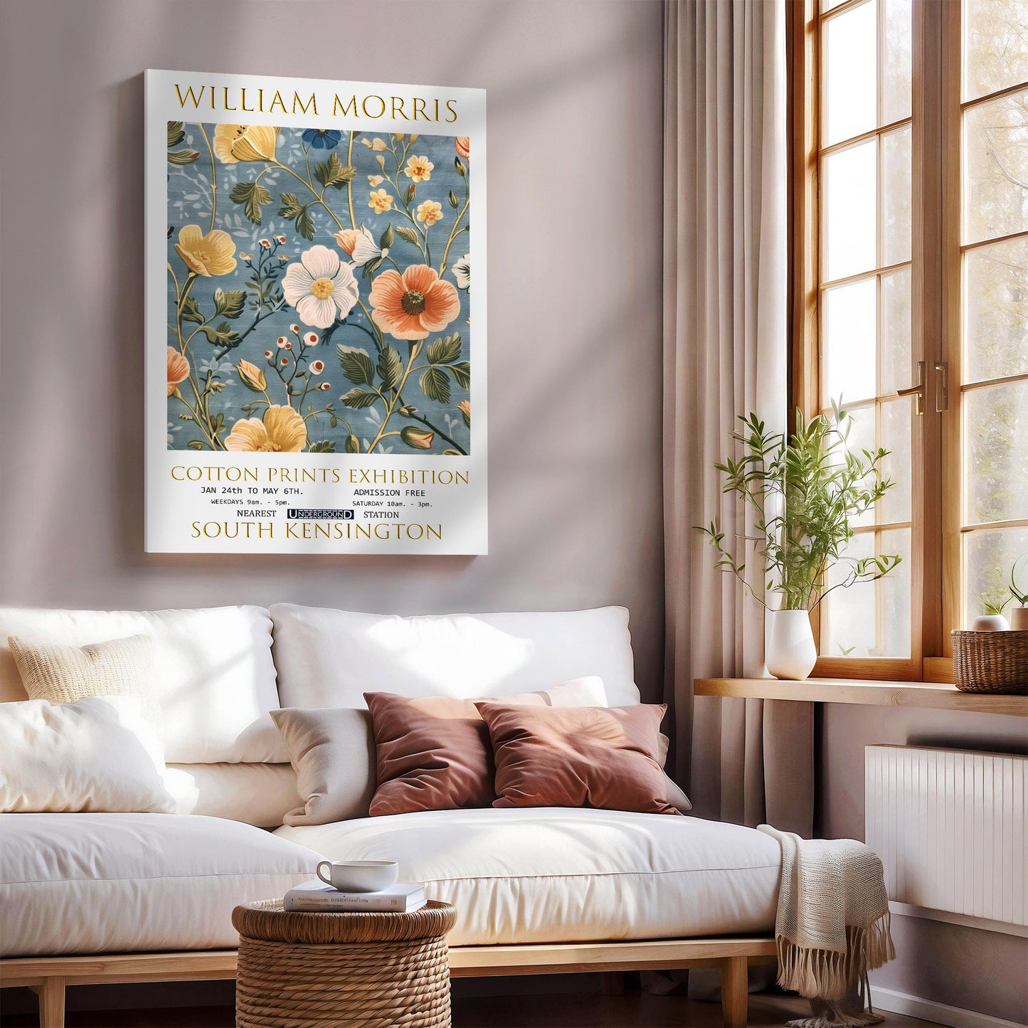 William Morris Botanical Canvas, William Morris Exhibition Print on Canvas, William Morris Print, Floral Canvas, Textiles Art, Home Decor