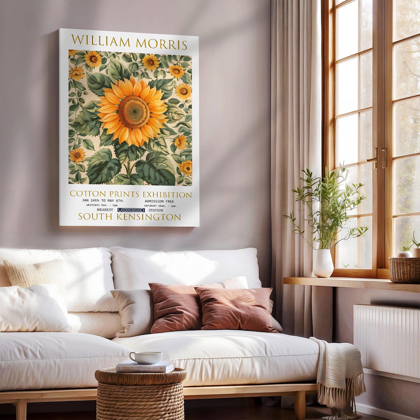 William Morris Canvas, William Morris Exhibition Print on Canvas, William Morris Print, Floral Canvas, Textiles Art, Sunflower Canvas Print