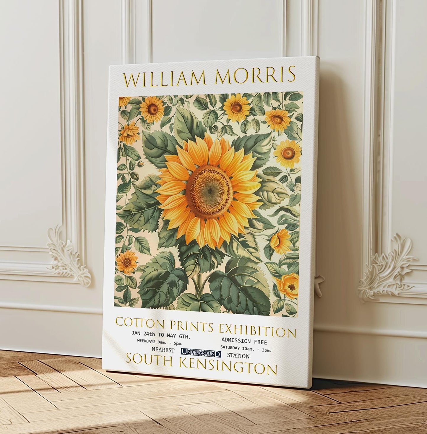 William Morris Canvas, William Morris Exhibition Print on Canvas, William Morris Print, Floral Canvas, Textiles Art, Sunflower Canvas Print