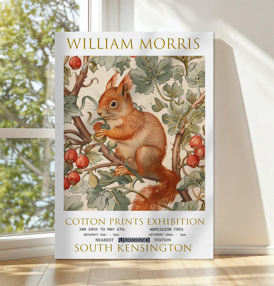 William Morris Canvas, William Morris Exhibition Print on Canvas, William Morris Print, Floral Canvas, Textiles Art, Squirrel Canvas Print