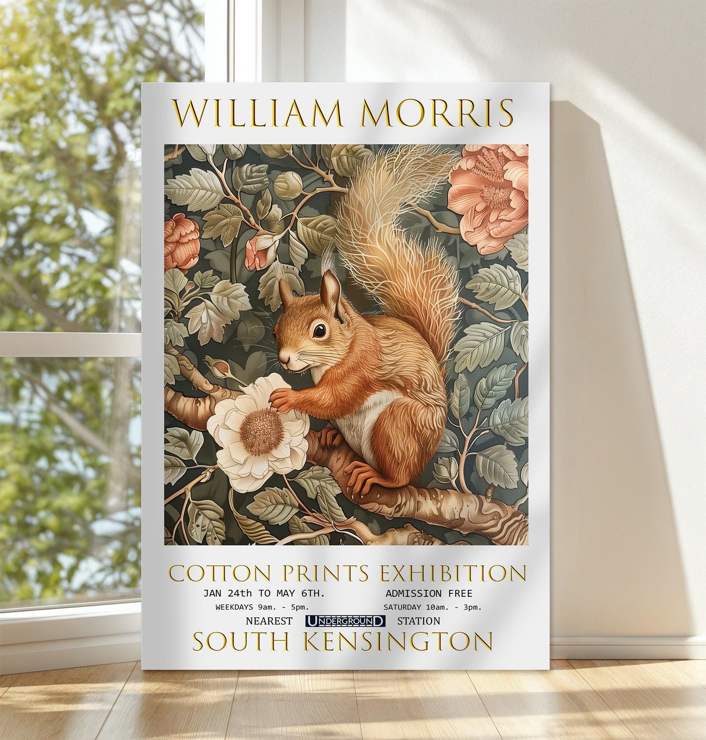 William Morris Canvas, William Morris Exhibition Print, William Morris Print, Textile Canvas Art,  Floral Wall Art, Squirrel Canvas