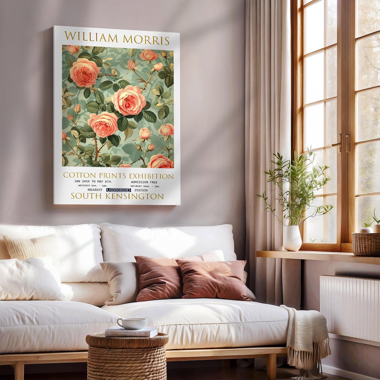 William Morris Canvas, William Morris Exhibition Print, William Morris Print, Textile Canvas Art,  Floral Wall Art, Roses Canvas