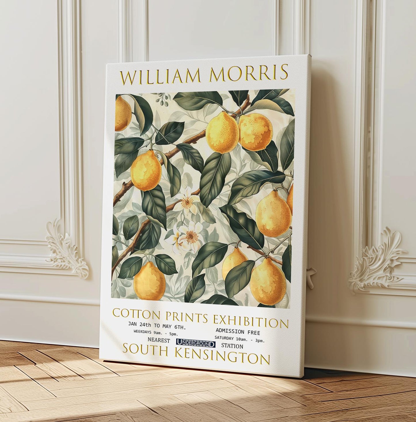 William Morris Canvas, William Morris Exhibition Print, William Morris Print, Textile Canvas Art,  Floral Wall Art, Lemon Tree Canvas