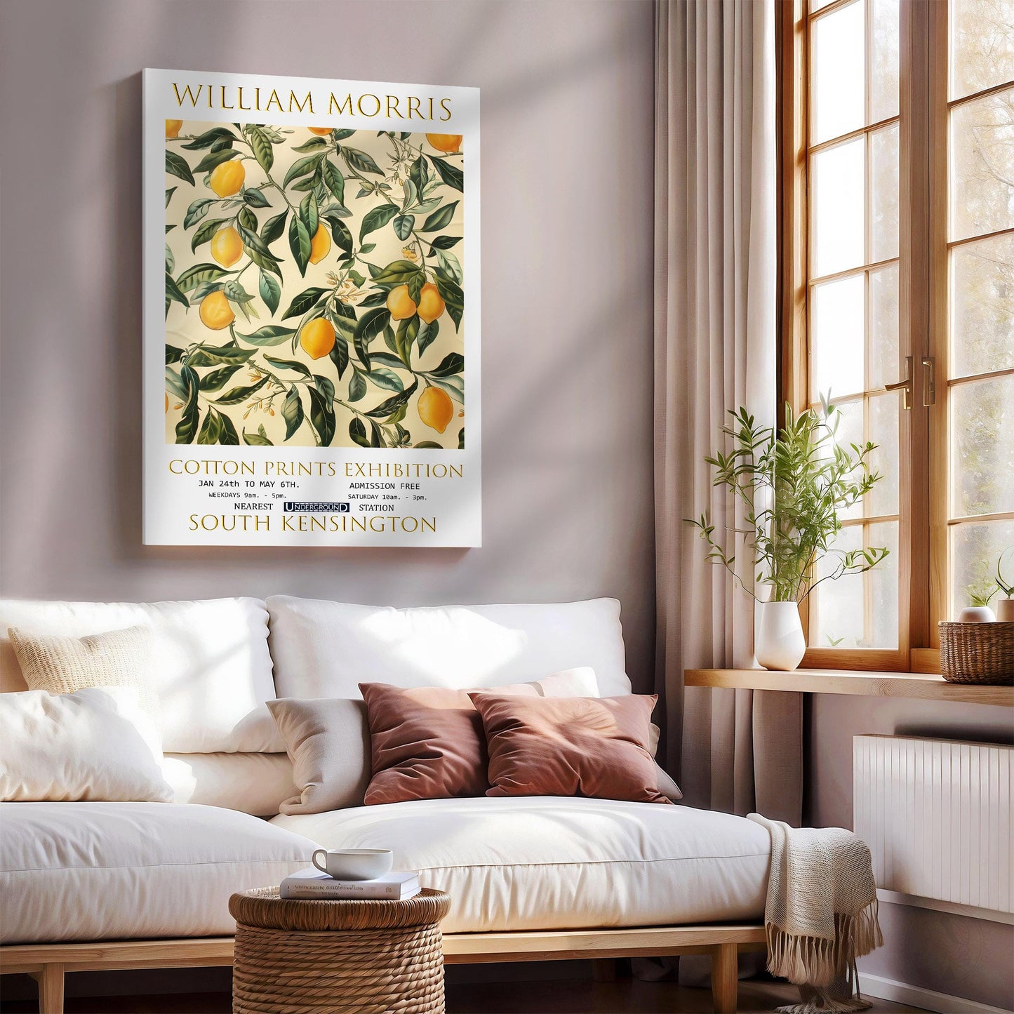 William Morris Canvas, William Morris Exhibition Print, William Morris Print, Textiles Canvas,  Floral Wall Art, Lemon Tree Canvas Art Print