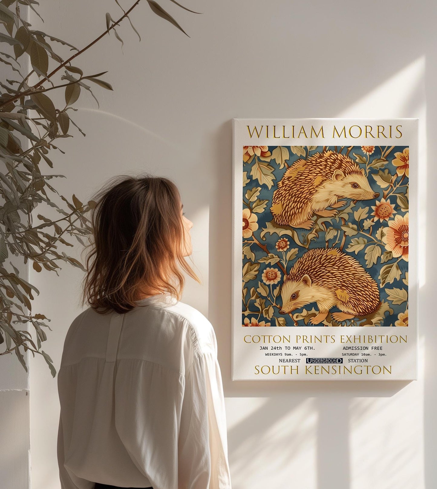 William Morris Canvas, William Morris Exhibition Poster, William Morris Print, Textile Canvas Art, Floral Wall Art, Hedgehogs Canvas