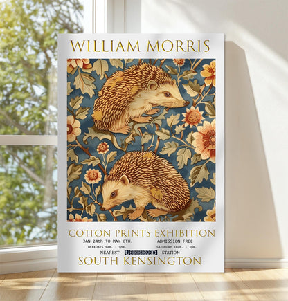 William Morris Canvas, William Morris Exhibition Poster, William Morris Print, Textile Canvas Art, Floral Wall Art, Hedgehogs Canvas