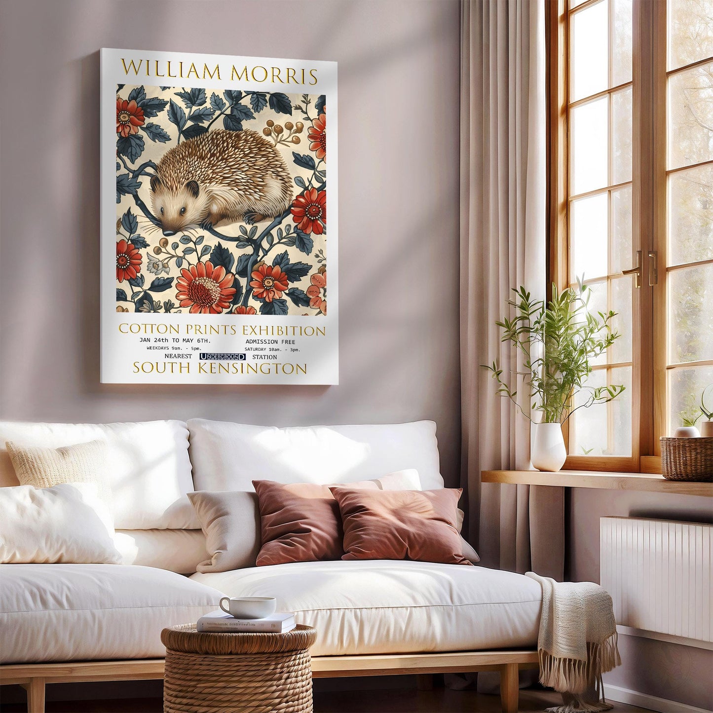 William Morris Hedgehog Canvas, William Morris Exhibition Poster, William Morris Print, Textiles Canvas,  Floral Wall Art, Canvas Art Print