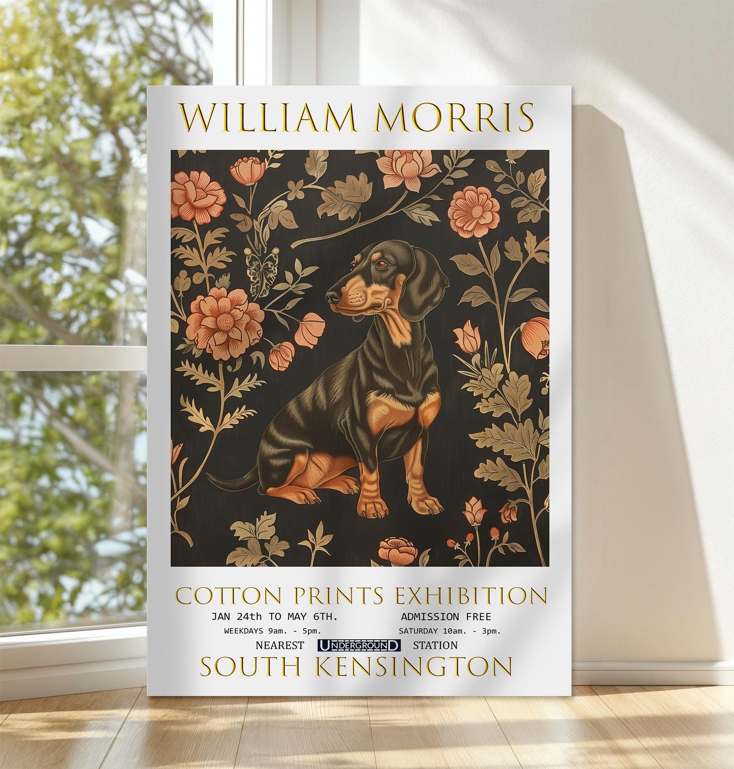 William Morris Dachshund Canvas, William Morris Exhibition Poster, William Morris Print, Textiles Canvas, Floral Wall Art, Canvas Art Print