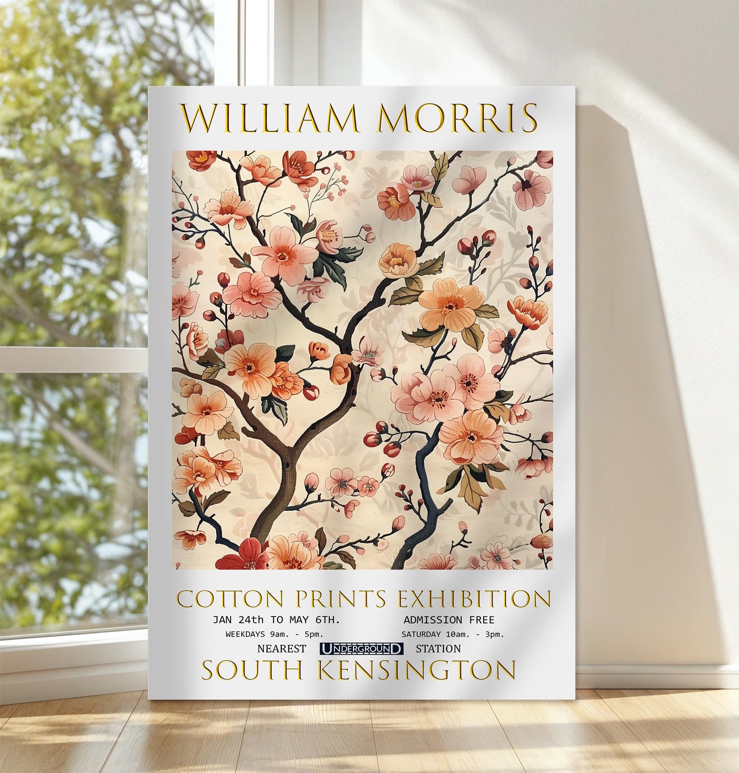 William Morris Canvas, William Morris Exhibition Poster, William Morris Print, Textiles Canvas, Floral Wall Art, Cherry Blossom Canvas Print