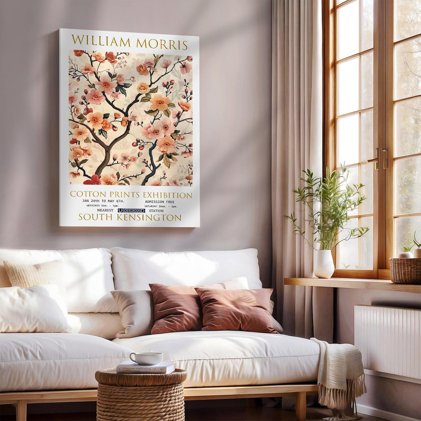 William Morris Canvas, William Morris Exhibition Poster, William Morris Print, Textiles Canvas, Floral Wall Art, Cherry Blossom Canvas Print