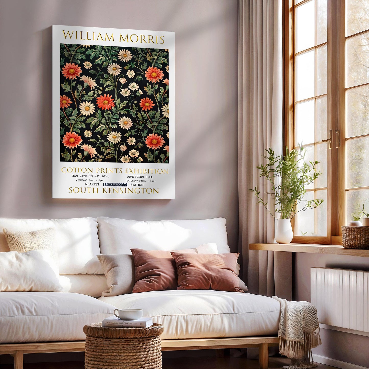 William Morris Daisies Canvas, William Morris Exhibition Poster, William Morris Print, Textiles Canvas, Floral Wall Art, Gift, Wall Decor