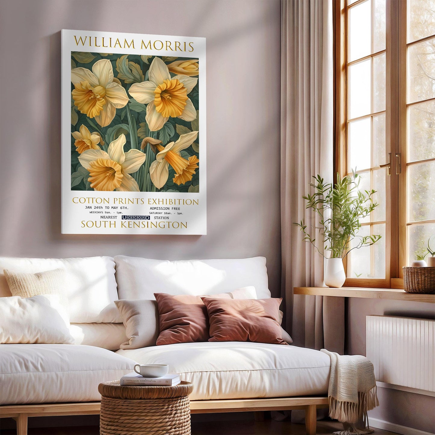 William Morris Canvas, William Morris Exhibition Poster, William Morris Print, Textiles Canvas, Floral Wall Art, Daffodils Canvas Wall Art