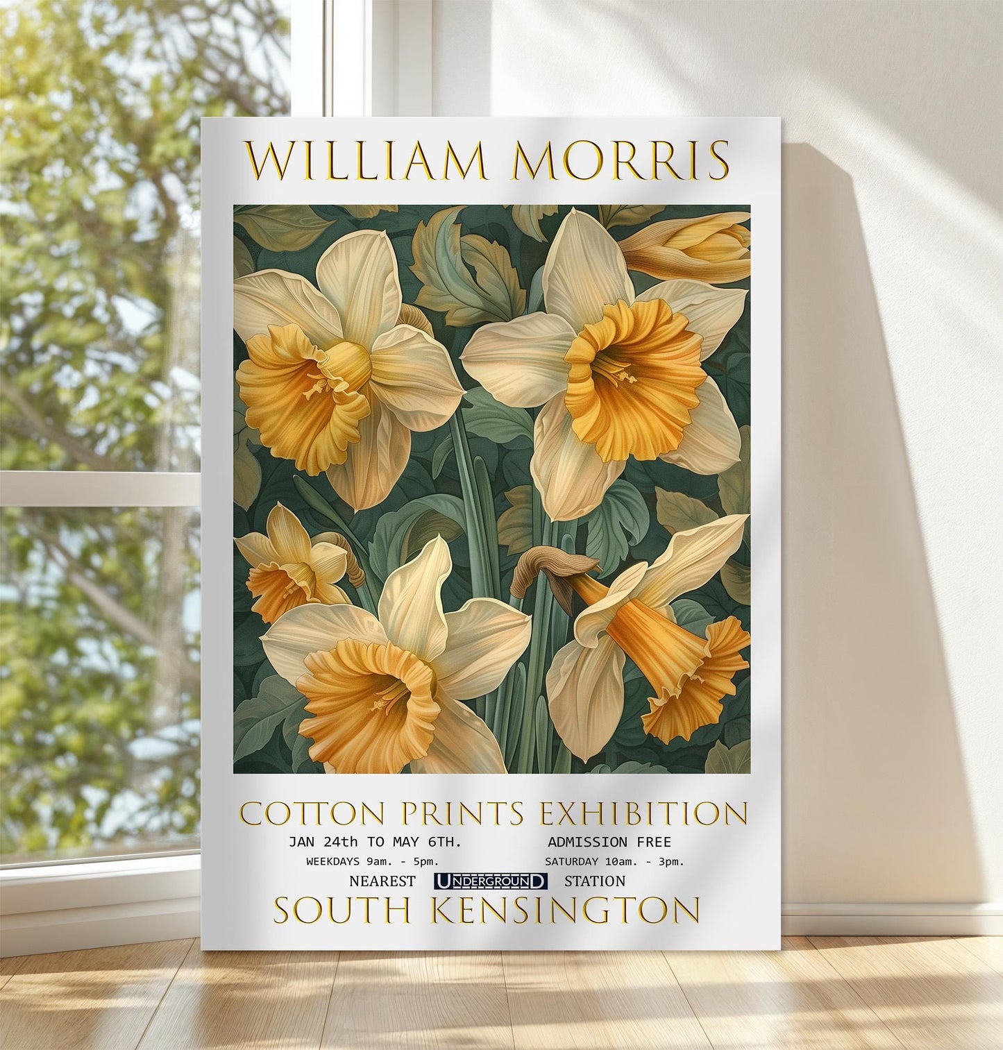 William Morris Canvas, William Morris Exhibition Poster, William Morris Print, Textiles Canvas, Floral Wall Art, Daffodils Canvas Wall Art