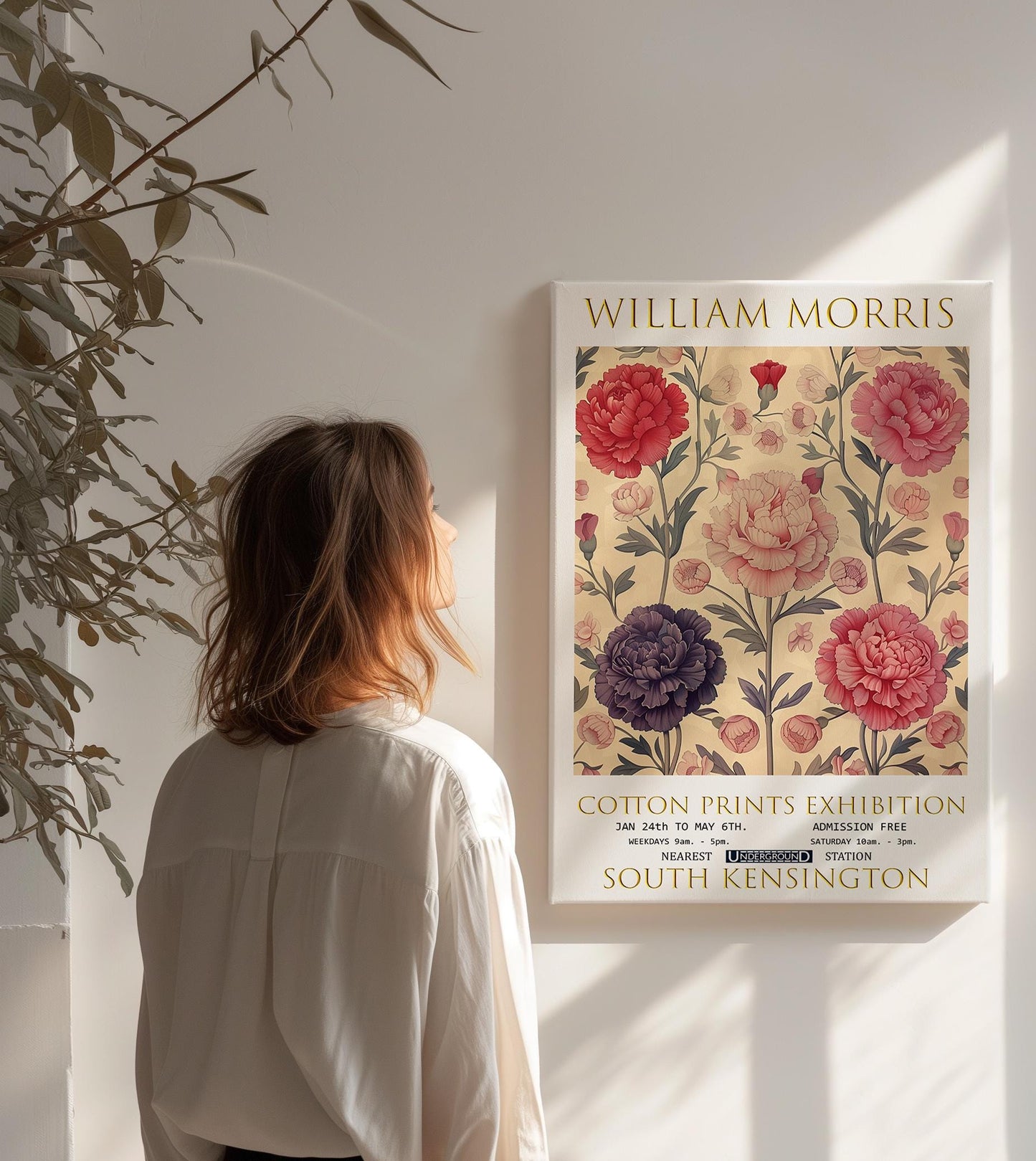 William Morris Canvas, William Morris Exhibition Poster, William Morris Print, Textiles Canvas, Floral Wall Art, Carnations Canvas Wall Art