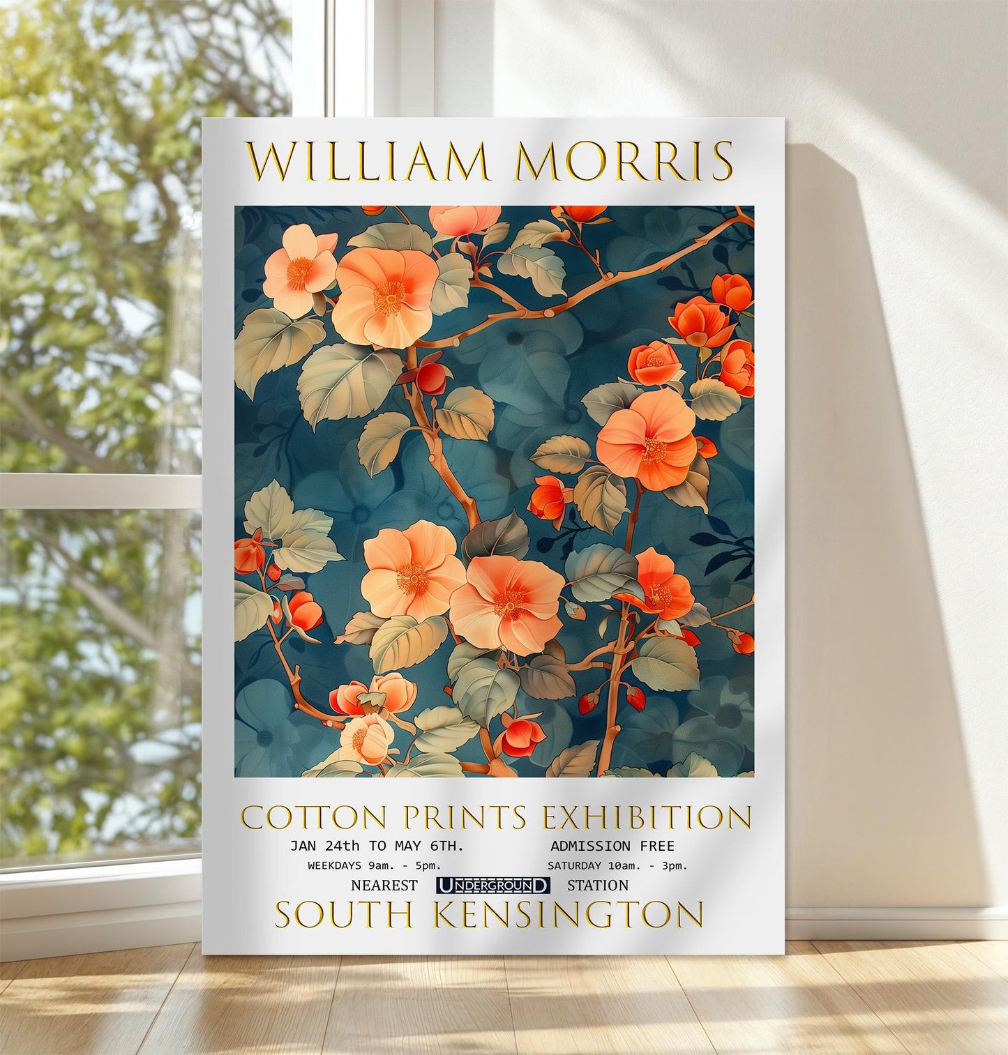 William Morris Canvas, William Morris Exhibition Poster, William Morris Print, Textiles Canvas, Floral Wall Art, Begonias Canvas Wall Art