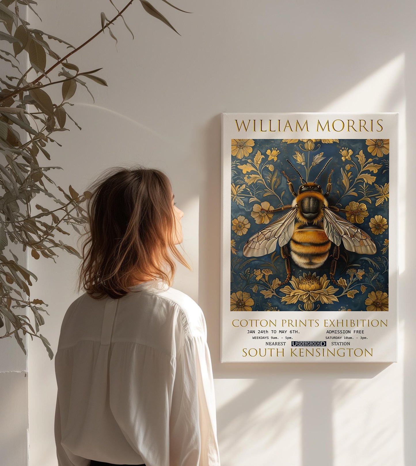 William Morris Bee Canvas, William Morris Exhibition Poster, William Morris Print, Textiles Canvas, Floral Wall Art, Bumblebee Canvas Print