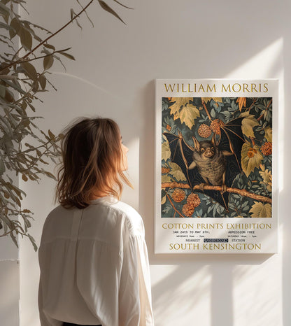 William Morris Bat Canvas, William Morris Exhibition Poster, William Morris Print, Textiles Canvas, Floral Wall Art, Bat Canvas Wall Art