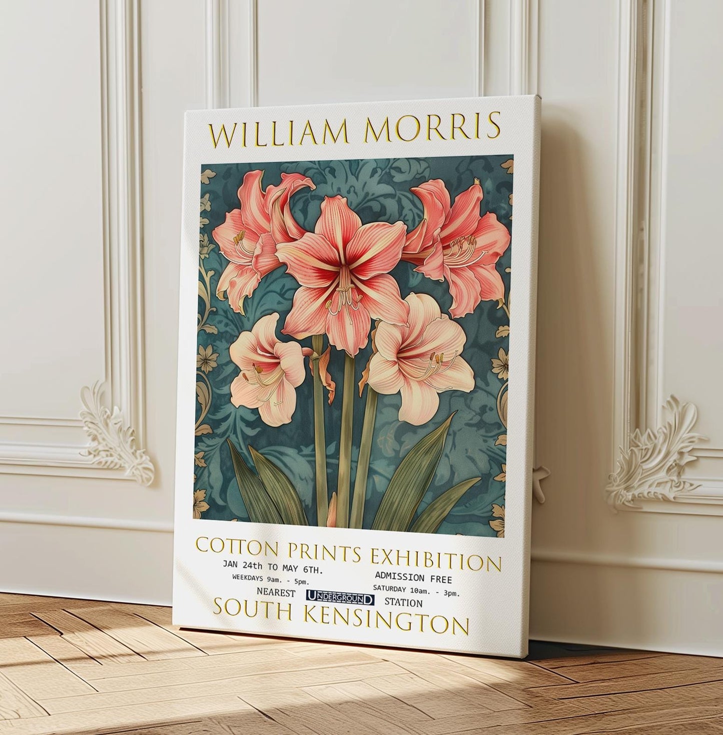 William Morris Canvas, William Morris Exhibition Poster, William Morris Print, Textiles Canvas, Floral Wall Art, Amaryllis Canvas Wall Art