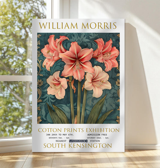 William Morris Canvas, William Morris Exhibition Poster, William Morris Print, Textiles Canvas, Floral Wall Art, Amaryllis Canvas Wall Art