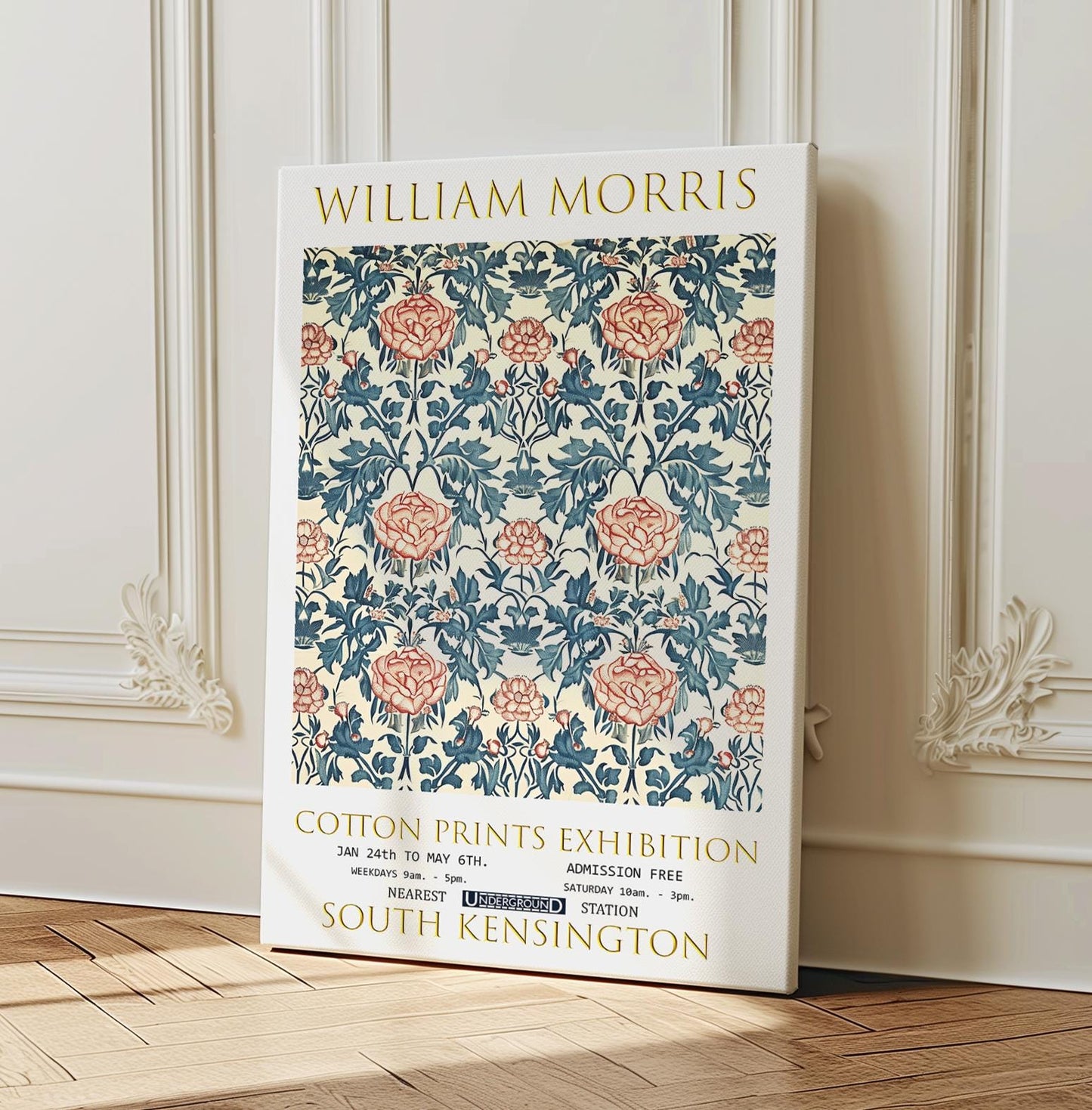 William Morris Canvas, William Morris Exhibition Poster, William Morris Print, Textiles Canvas, Floral Wall Art, Rose & Thistle Canvas Art