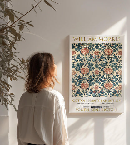 William Morris Canvas, William Morris Exhibition Poster, William Morris Print, Textiles Canvas, Floral Wall Art, Rose & Thistle Canvas Art