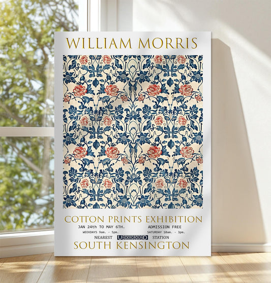 William Morris Canvas, William Morris Exhibition Poster, William Morris Print, Textiles Canvas, Floral Wall Art, Rose & Thistle Canvas