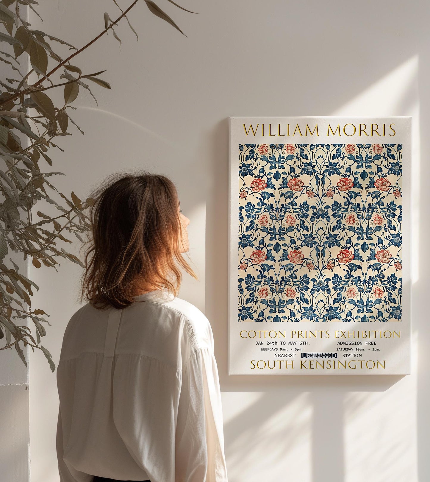 William Morris Canvas, William Morris Exhibition Poster, William Morris Print, Textiles Canvas, Floral Wall Art, Rose & Thistle Canvas