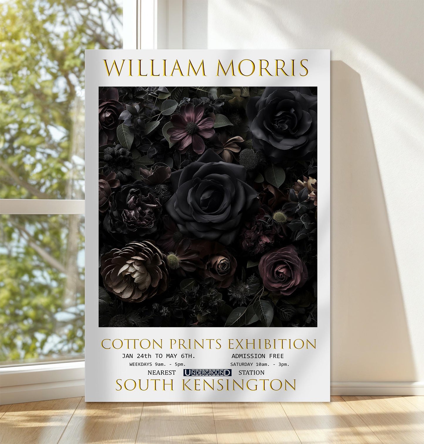 William Morris Black Roses Canvas, William Morris Exhibition Poster, William Morris Print, Textiles Canvas, Floral Wall Art, Home Decor