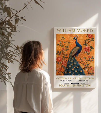 William Morris Canvas, William Morris Exhibition Poster, William Morris Print, Textiles Canvas, Floral Wall Art, Peacock Canvas Wall Art