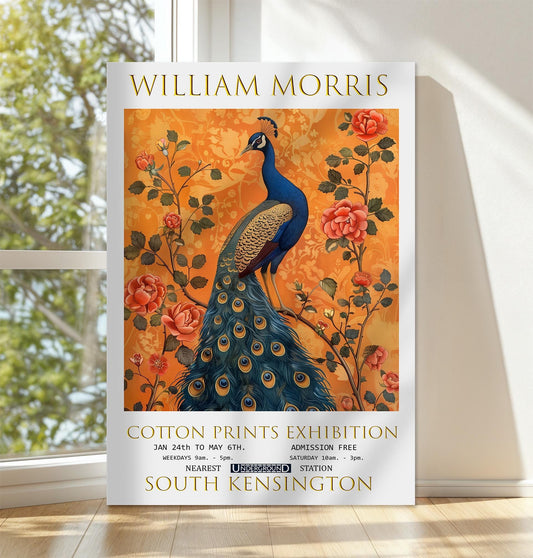 William Morris Canvas, William Morris Exhibition Poster, William Morris Print, Textiles Canvas, Floral Wall Art, Peacock Canvas Wall Art