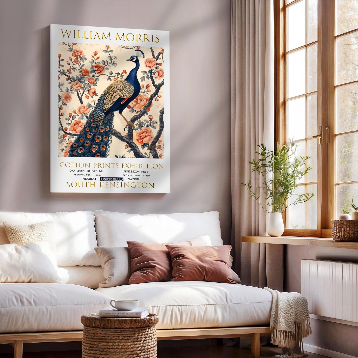 William Morris Peacock Canvas, William Morris Exhibition Poster, William Morris Print, Textiles Canvas, Floral Wall Art, Gift, Home Decor