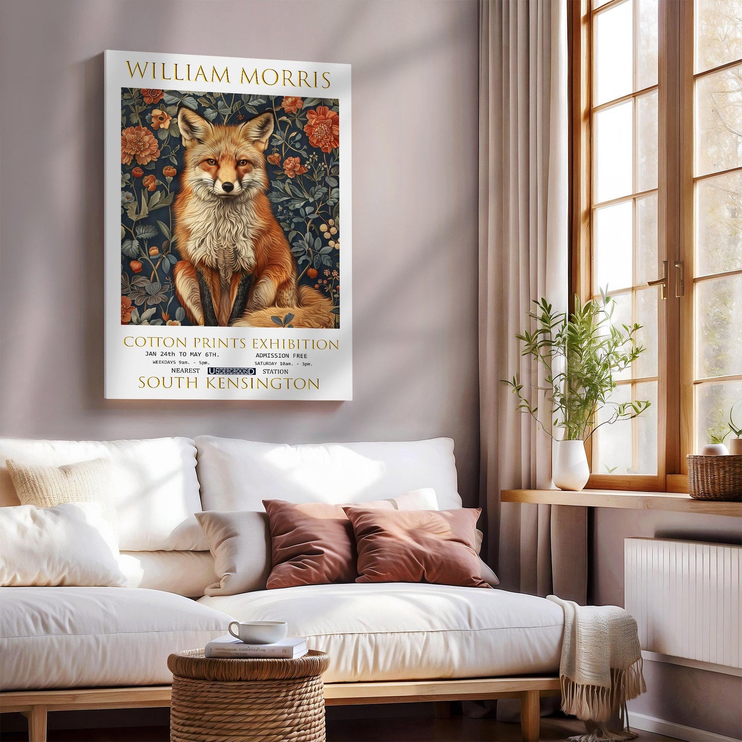 William Morris Canvas, William Morris Exhibition Poster, William Morris Print, Textiles Canvas, Floral Wall Art, Gift, Fox Canvas Wall Art