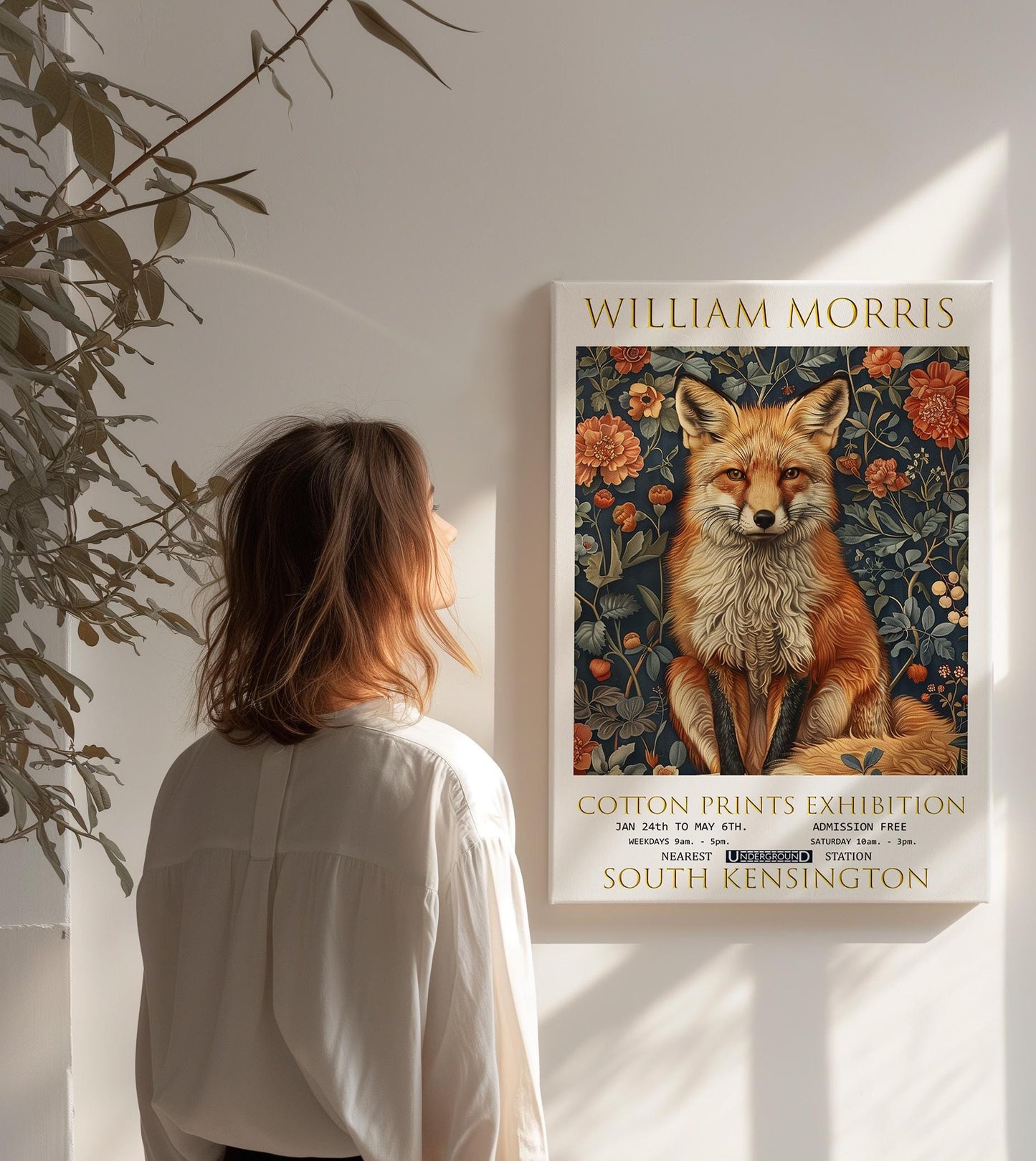 William Morris Canvas, William Morris Exhibition Poster, William Morris Print, Textiles Canvas, Floral Wall Art, Gift, Fox Canvas Wall Art