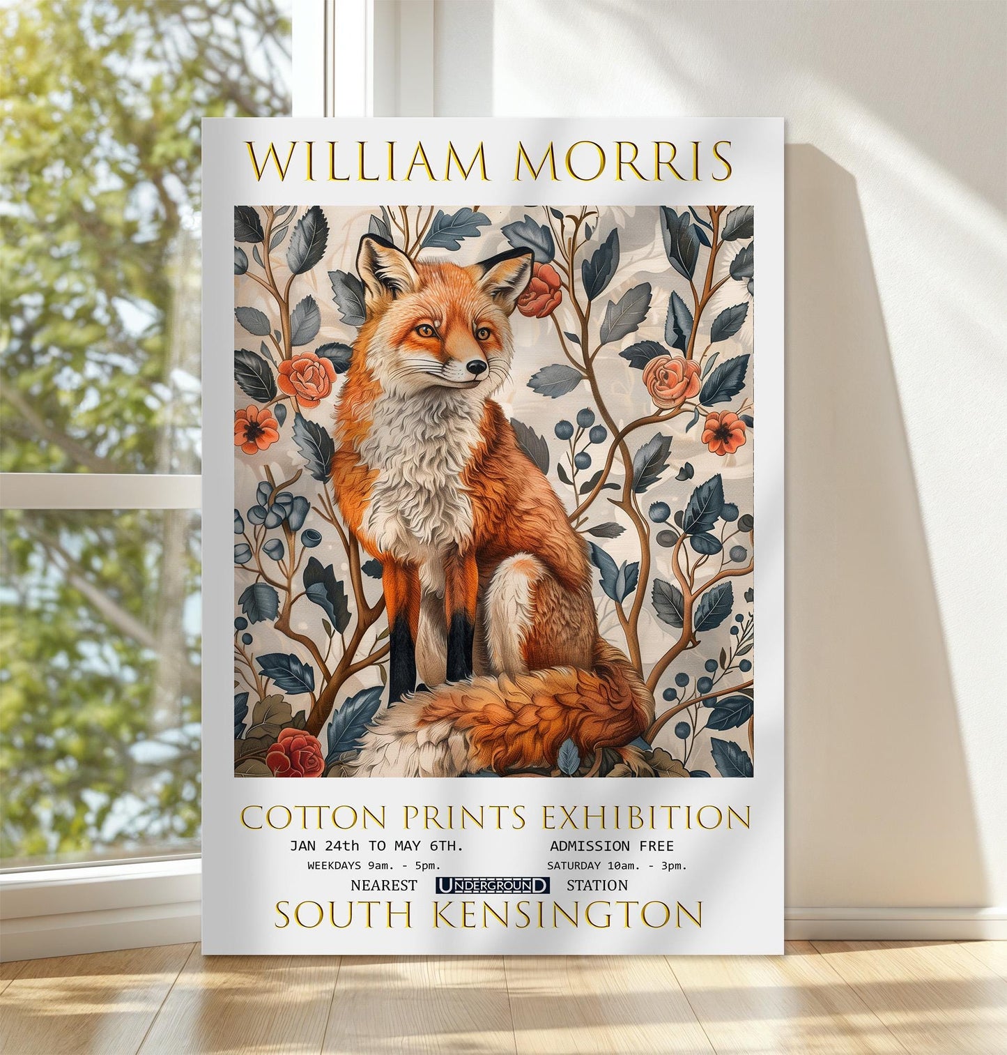 William Morris Fox Canvas, William Morris Exhibition Poster, William Morris Print, Textiles Canvas, Floral Wall Art, Gift Idea, Wall Decor