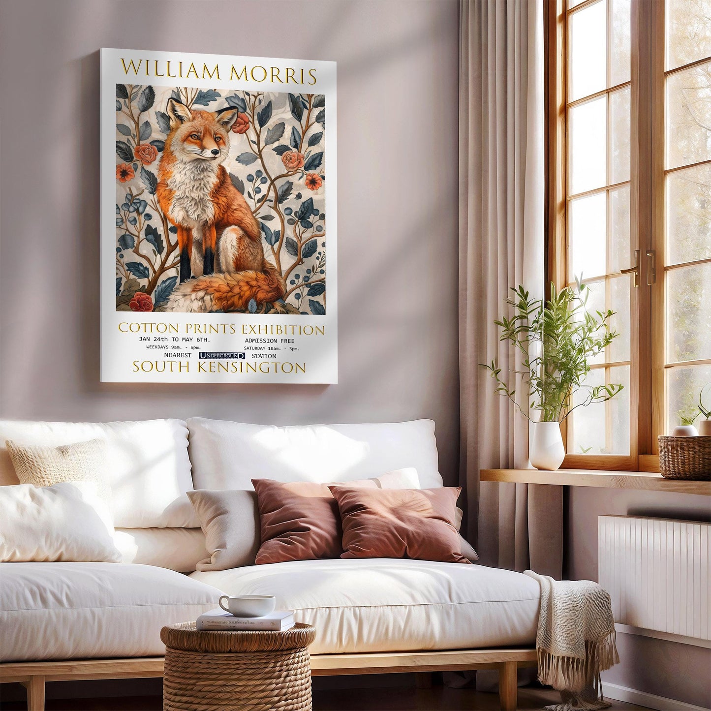 William Morris Fox Canvas, William Morris Exhibition Poster, William Morris Print, Textiles Canvas, Floral Wall Art, Gift Idea, Wall Decor