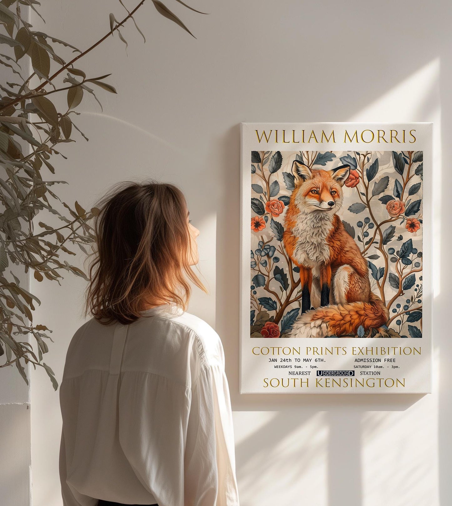 William Morris Fox Canvas, William Morris Exhibition Poster, William Morris Print, Textiles Canvas, Floral Wall Art, Gift Idea, Wall Decor