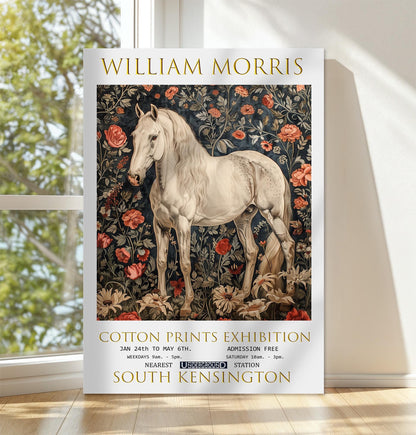 William Morris White Horse Canvas, William Morris Exhibition Poster, William Morris Print, Textiles Canvas, Floral Wall Art, Horse Canvas