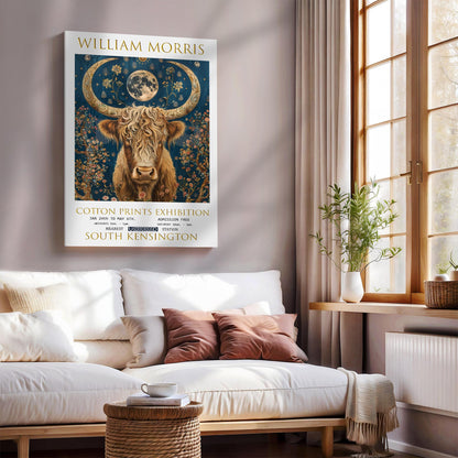 William Morris Highland Cow Canvas, William Morris Exhibition Poster, William Morris Print, Textiles Canvas, Floral Wall Art, Cow Canvas